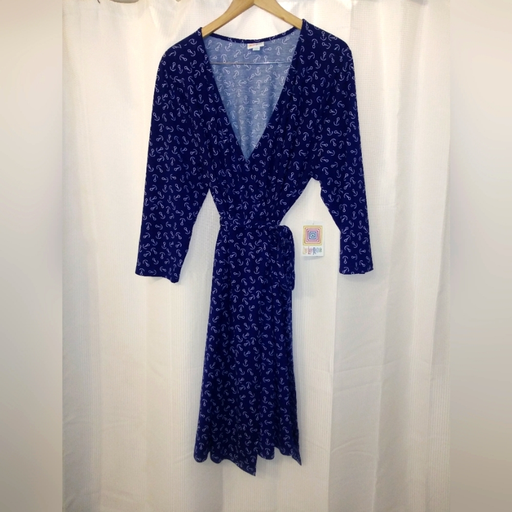 LuLaRoe Michelle wrap dress 2XL Blue Anchor design